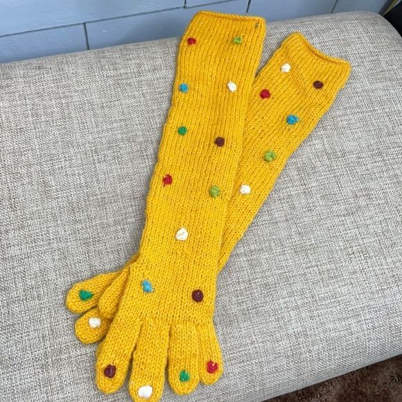 Yellow Long Wool Polka Dot Gloves - Picture 1 of 9